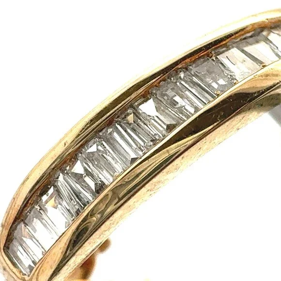 Designer HN 10K Yellow Gold Baguette Diamond Omega Back Oval Hoop Stud Earrings